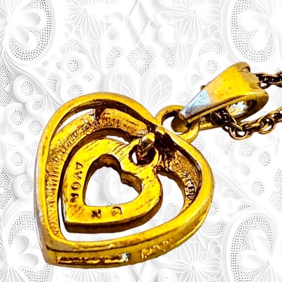 Avon Floating Heart Pendant Rhinestones Necklace Signed NA 16" - Picture 14 of 14